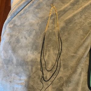 Long necklace; gold and navy